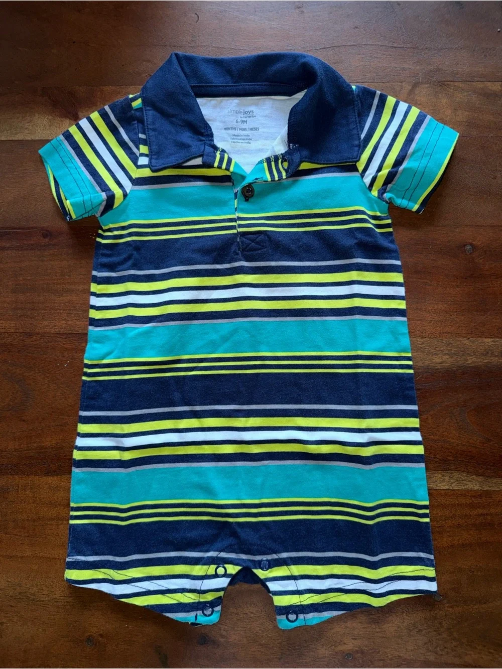 Carter's Navy Teal Lime‎ Striped Polo Romper